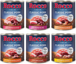 Rocco 6x800g Rocco Classic Pork nedves kutyatáp Mix: marha/bárány, csirke/pulyka, csirke/borjú, marha/szárnyasszív, csirke/lazac, marha/csirke