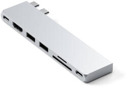 Satechi PRO HUB SLIM (1xUSB4, 1xHDMI, 2xUSB-A, SD/MicroSD, UHS-I akár 104MB/s, SD/SDHC/SDXC 2TB-ig, 1xUSB-C) - ezüst - smartdiszkont