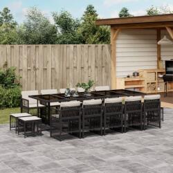 vidaXL 15 részes fekete polyrattan kerti étkezőgarnitúra párnákkal (3210990)