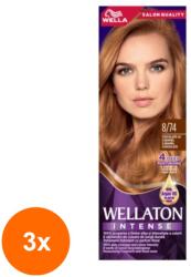 Wella Set 3 x Vopsea de Par Permanenta Wella Wellaton, 8/74 Charamel Chocolate, Ciocolata Caramel, 110 ml