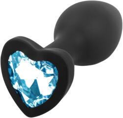 Sunfo - dop anal din silicon cu inimă și piatră albastră - negru (5999576180320)
