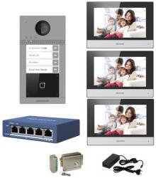 Hikvision Kit complet videointerfon IP Hikvision pentru 3 familii