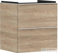 Hansgrohe XELU Q 58x49, 5 cm-es 2 fiókos fali szekrény matt fehér fogantyúval, természetes tölgy 54025700 (54025700)