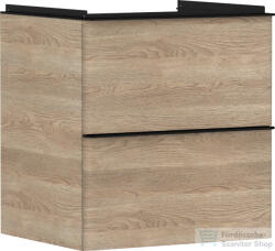 Hansgrohe XELU Q 58x49, 5 cm-es 2 fiókos fali szekrény matt fekete fogantyúval, természetes tölgy 54025670 (54025670)