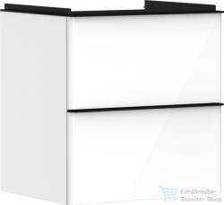 Hansgrohe XELU Q 58x49, 5 cm-es 2 fiókos fali szekrény matt fekete fogantyúval, fényes fehér 54023670 (54023670)