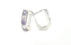 Ezüst fülbevaló franciazáras lila-fehér kövekkel