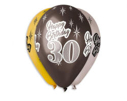 Godan Happy Birthday 30 Metallic léggömb, lufi 6 db-os 12 inch (30 cm) (MLG316896)