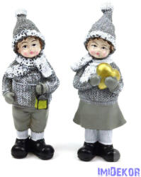  Kötött ruhás karácsonyi gyerek figura 15, 5cm - Szürke lámpás