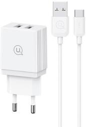 USAMS HCXLTZ02 HC Series hálózati töltő 2xUSB-A csatlakozással és USB-A - Type-C kábellel 18W - fehér