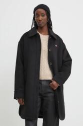 Tommy Hilfiger kabát gyapjú keverékből fekete, átmeneti, oversize, DW0DW19831 - fekete S