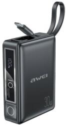 Awei P87K powerbank 10000mAh 30W beépített Type-C kábellel - fekete