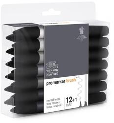 Winsor & Newton Promarker Brush kétvégű alkoholos ecsetfilc készlet - 12+1 db, neutral tones