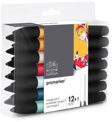 Winsor & Newton ProMarker kétvégű alkoholos filctoll készlet - 12+1 db, Manga Set 2