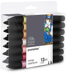 Winsor & Newton Promarker kétvégű alkoholos filctoll készlet - 12+1 db, Manga Steampunk - 12+1 db