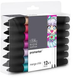 Winsor & Newton ProMarker kétvégű alkoholos filctoll készlet - 12+1 db, manga chibi