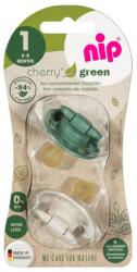 Nip Set suzete Cherry Green Boy cu tetina din latex natural cu inel pentru 0-6 luni, 2 bucati, Nip