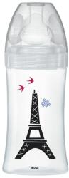 Dodie Biberon din sticla cu functie senzoriala si tetina plata anti-colici 0-6 luni Debit 2 Paris, 270ml, Dodie