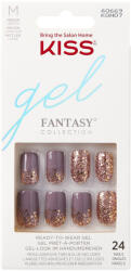 Kiss Unghii false Gel Fantasy Glitter Krush Hour Medium Squoval, 24 bucati, Kiss