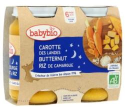 BabyBio Piure de morcovi, dovleac si orez Bio, 2 x 200g, BabyBio