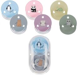 Baby-Nova Suzete rotunde decorate multicolore cu inel + steribox 20009, 2 bucati, Baby Nova