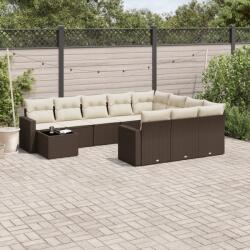 vidaXL 11 részes barna polyrattan kerti ülőgarnitúra párnákkal (3219523)