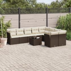 vidaXL 10 részes barna polyrattan kerti ülőgarnitúra párnákkal (3218183)