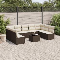 vidaXL 10 részes barna polyrattan kerti ülőgarnitúra párnákkal (3249922)