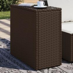 vidaXL barna polyrattan kerti kisasztal üveg lappal 58 x 27, 5 x 55 cm (366214) - vidaxl