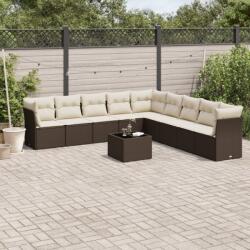 vidaXL 10 részes barna polyrattan kerti ülőgarnitúra párnákkal (3217793)