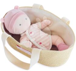 Doudou Rongybaba kosárban Pola Poupon Couffin Jolijou rózsaszín puha textilből 28 cm (DC3624)