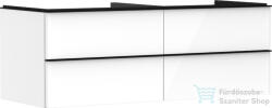 Hansgrohe XELU Q 136x57 cm-es 4 fiókos fali szekrény mosdópulthoz, matt fekete fogantyúval, fényes fehér 54086670 (54086670)