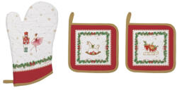 Easy Life Nuova R2S Edényalátét 2 db, 20x20cm+edényfogó kesztyű 20x30cm, 100% pamut, Magie de Noel (2630MNOE)