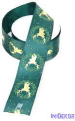 Szarvasi mintás karácsonyi szatén szalag 40mm x 9, 144m - Sötét Zöld