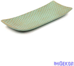  Dekor levélmintás tál 34x12, 5cm - Menta-Arany