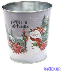  Karácsonyi mintás bádog kaspó 10cm - Winter Welcome