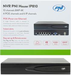 PNI NVR POE PNI House IP810 cu 10 canale 4K 8MP, 4 canale POE si 6 canale IP functii AI (PNI-IP810)