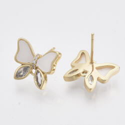 18K Aranyozott Lepke Pillangó Tűzzománc Cirkónia Fülbevaló 11, 5x13, 5mm