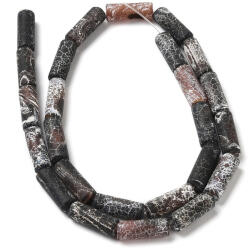 Fekete Tűz Achát Oszlop Henger Ásványgyöngy 14-16x6mm