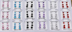 Levendula Lila Strasszos Fülbevaló Ezüst Színű Fém Pálcán 3, 5+4+5mm (3db)