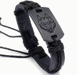  Fekete Színű Farkas Műbőr Csúszócsomós Karkötő Csukló Átmérő: ~5-8cm