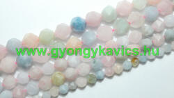Fazettált Polygon Berill Morganit Ásványgyöngy 6mm