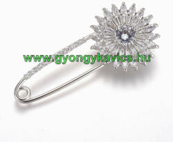 Ezüst (1) Cirkón Cirkónia Virág Bross Brosstű Bross Kitűző 57x25mm