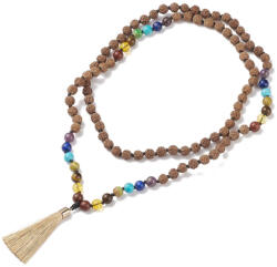  Rudraksha 7 Csakra (10) Ásvány Nyaklánc Mala 8-10mm 108 db Gyöngy 100cm