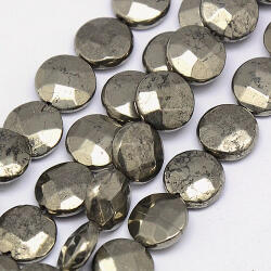 Fazettált Pirit Lapos Korong Ásványgyöngy 12x5mm