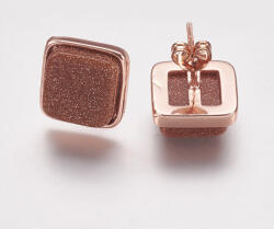  Rózsaarany Színű Arany Homokkő Kocka Bedugós Fülbevaló 12x12mm
