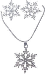  Ezüst Színű Strasszos Hópehely Karácsonyi Nyaklánc És Fülbevaló Szett