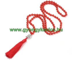  Vörös Karneol Buddha Budha Bojtos (9) Ásvány Nyaklánc 6mm ~106 db Gyöngy 78-84cm