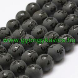 Om Mani Padme Hum Mantra Fekete Achát Ásványgyöngy Gyöngyfüzér 10mm