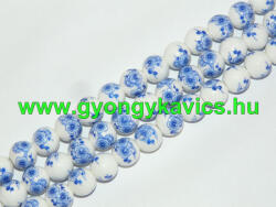 Kék Virágos Porcelán (2-es típus) Gyöngy 10mm