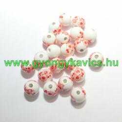Piros Virágos Porcelán Gyöngy 8mm